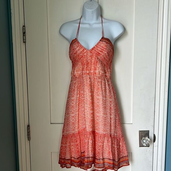 Twelfth Fifth Street Cynthia Vincent Sheer 100% Silk Orange Sleeveless Dress 6 - Picture 15 of 16